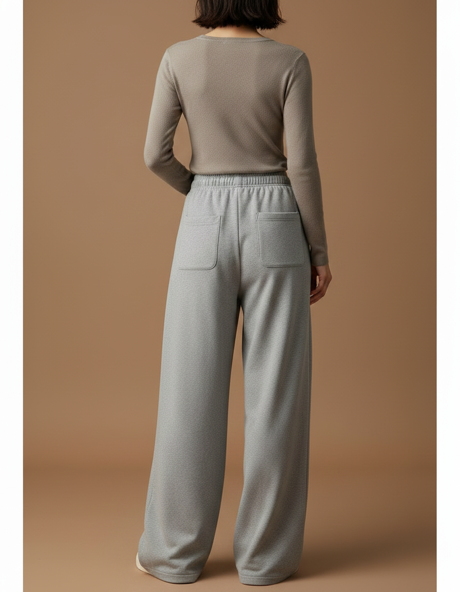 Pantalon Gris Large Décontracté Molletonné Cordon Femme - vue 2
