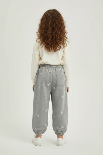 Pantalon Gris Molletonné Ample Nœuds Confortable Enfant - vue 2