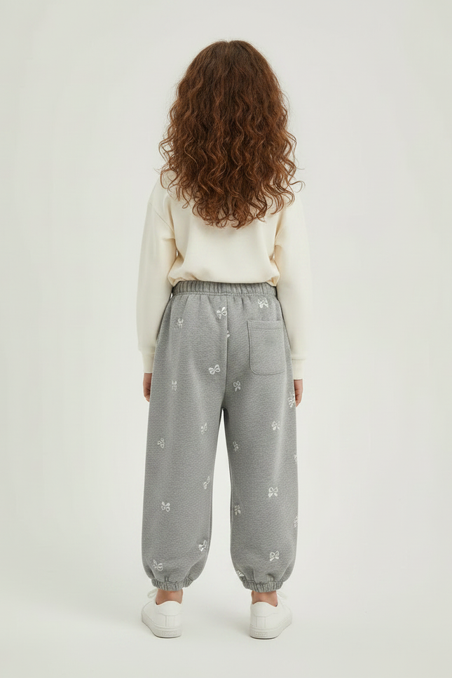 Pantalon Gris Molletonné Ample Nœuds Confortable Enfant - vue 2