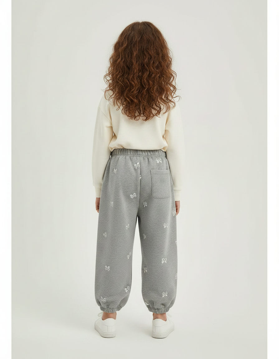 Pantalon Gris Molletonné Ample Nœuds Confortable Enfant - vue 2