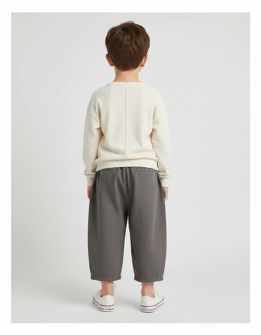 Pantalon Gris Ample Décontracté Confortable Enfant - Lin - vue 2