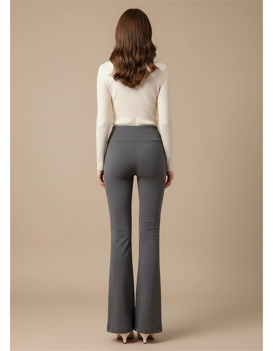 Pantalon Gris Évasé Taille Haute Confortable Femme - Polyester - vue 2