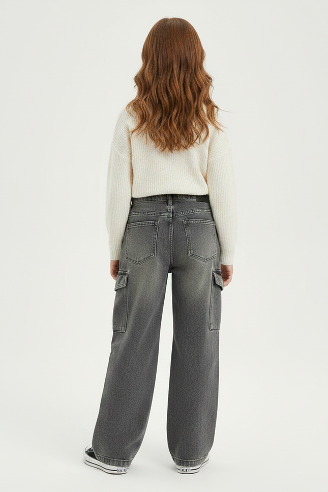 Pantalon Gris Cargo Ample Délavé Enfant Denim - Jean - vue 2