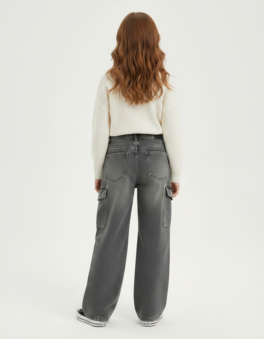 Pantalon Gris Cargo Ample Délavé Enfant Denim - Jean - vue 2