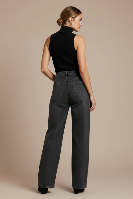Pantalon Gris Jean Large Décontracté Femme Patchwork - vue 2