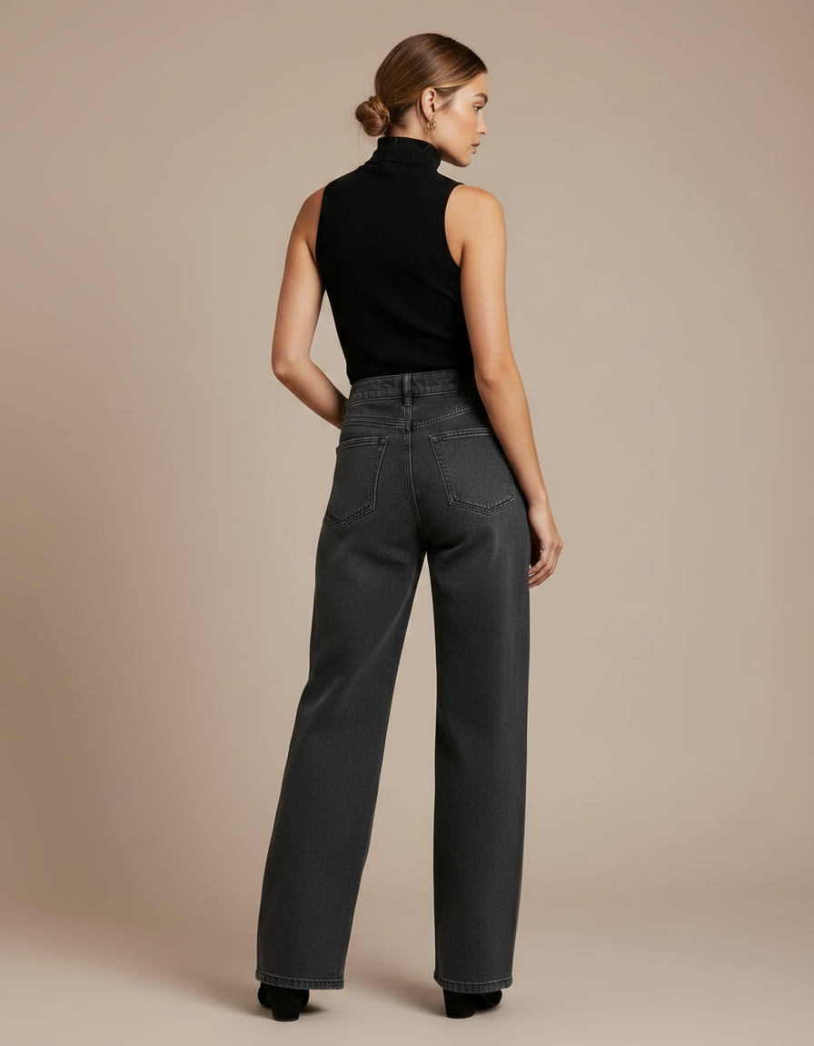 Pantalon Gris Jean Large Décontracté Femme Patchwork - vue 2