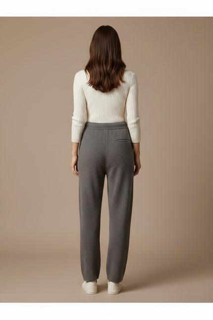 Pantalon Gris Laine Tricoté Décontracté Cordon Femme - vue 2