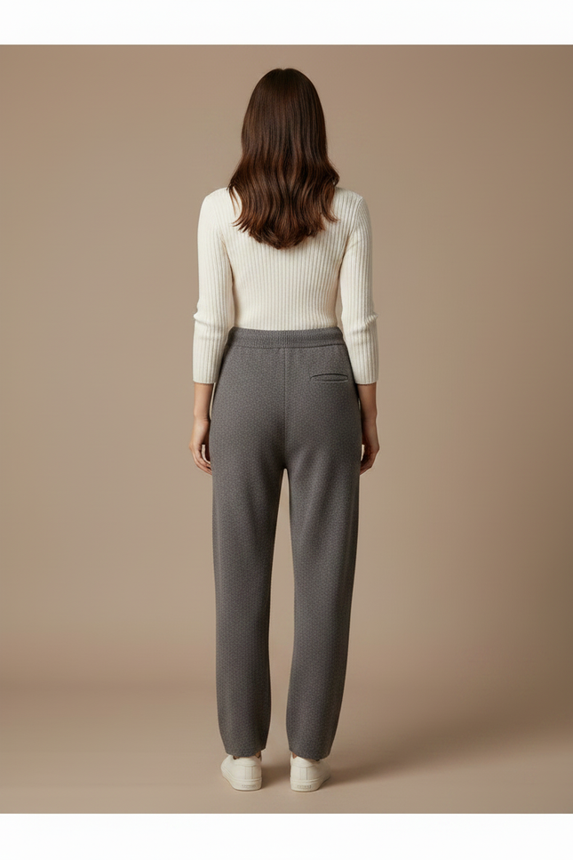 Pantalon Gris Laine Tricoté Décontracté Cordon Femme - vue 2