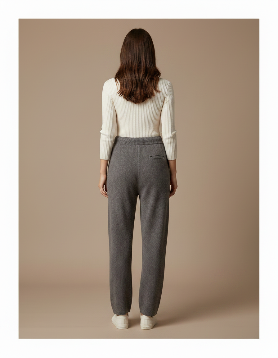 Pantalon Gris Laine Tricoté Décontracté Cordon Femme - vue 2