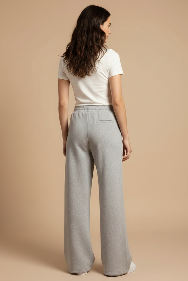 Pantalon Gris Droit Ample Décontracté Molletonné Femme - vue 2