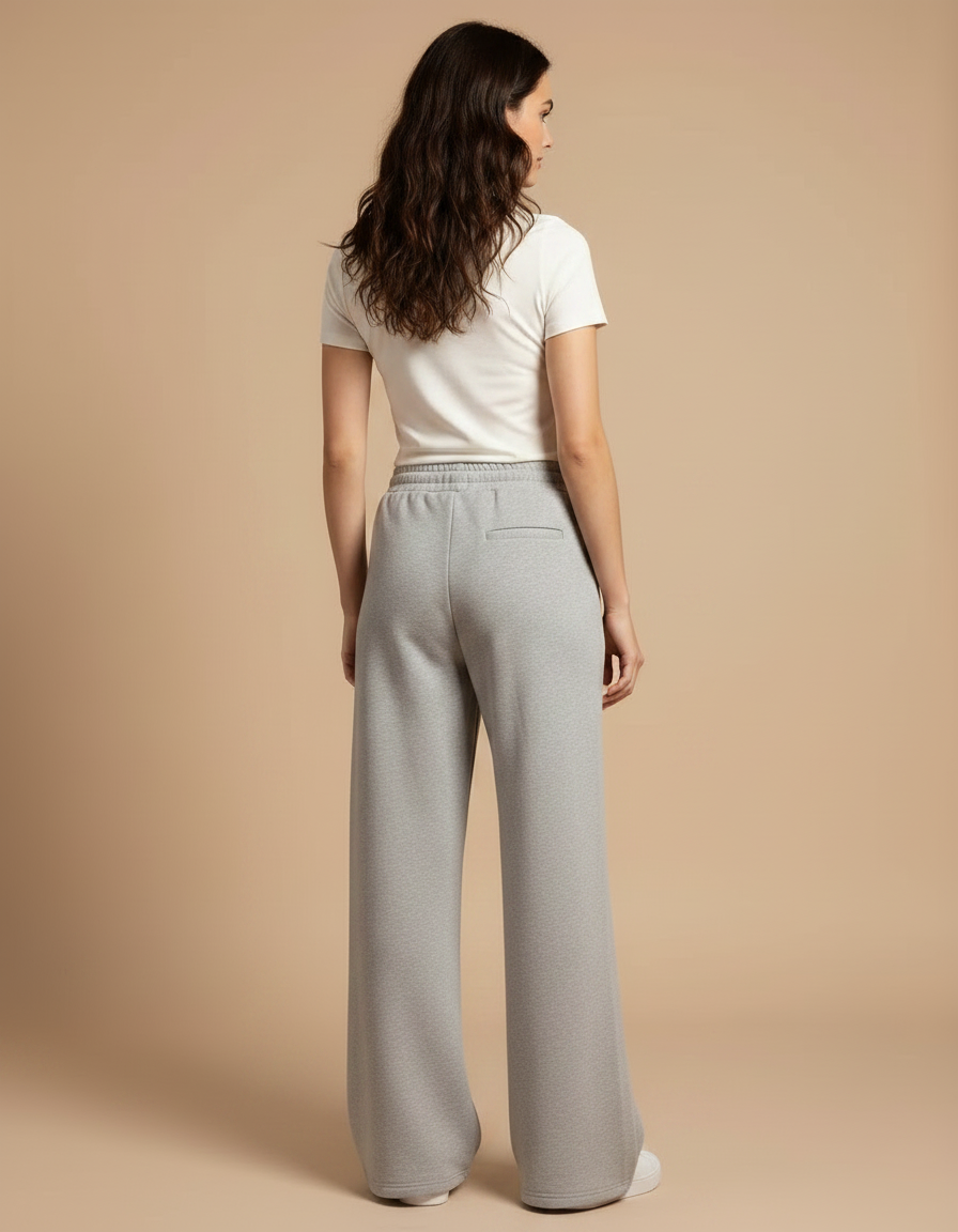 Pantalon Gris Droit Ample Décontracté Molletonné Femme - vue 2