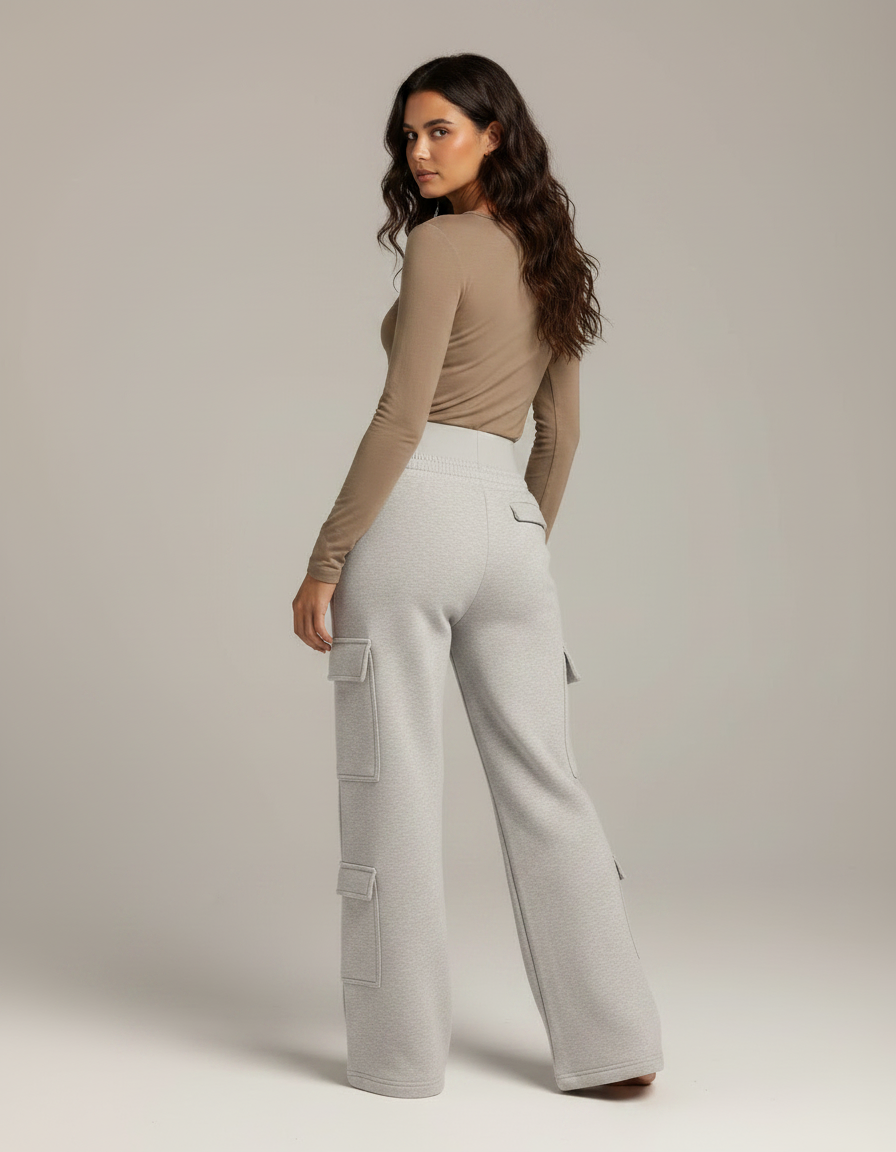 Pantalon Gris Ample Cargo Molletonné Femme - vue 2
