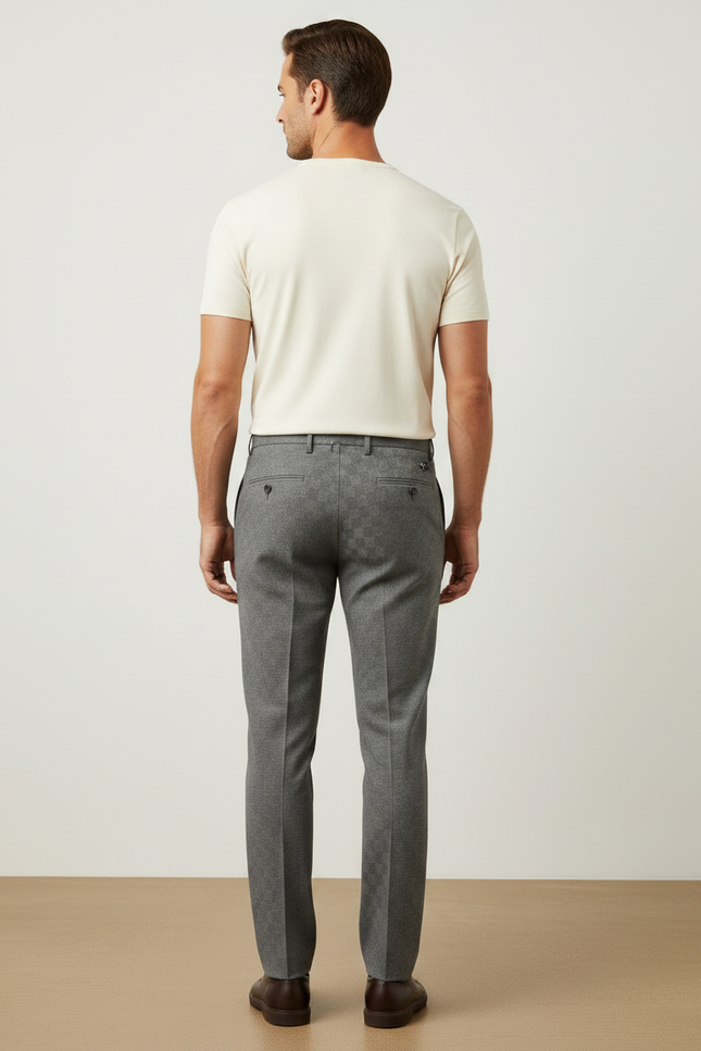 Pantalon Gris Slim Habillé Motif Carreaux Élégant - Gabardine - vue 2