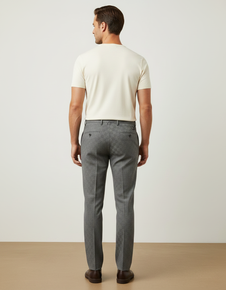Pantalon Gris Slim Habillé Motif Carreaux Élégant - Gabardine - vue 2
