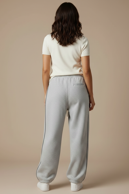 Pantalon Gris Ample Rayé Molletonné Décontracté Femme - vue 2