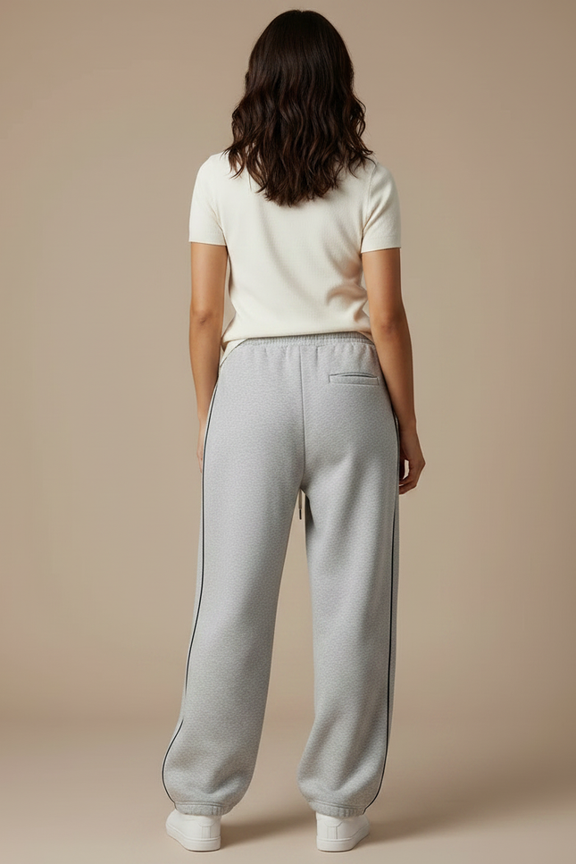 Pantalon Gris Ample Rayé Molletonné Décontracté Femme - vue 2