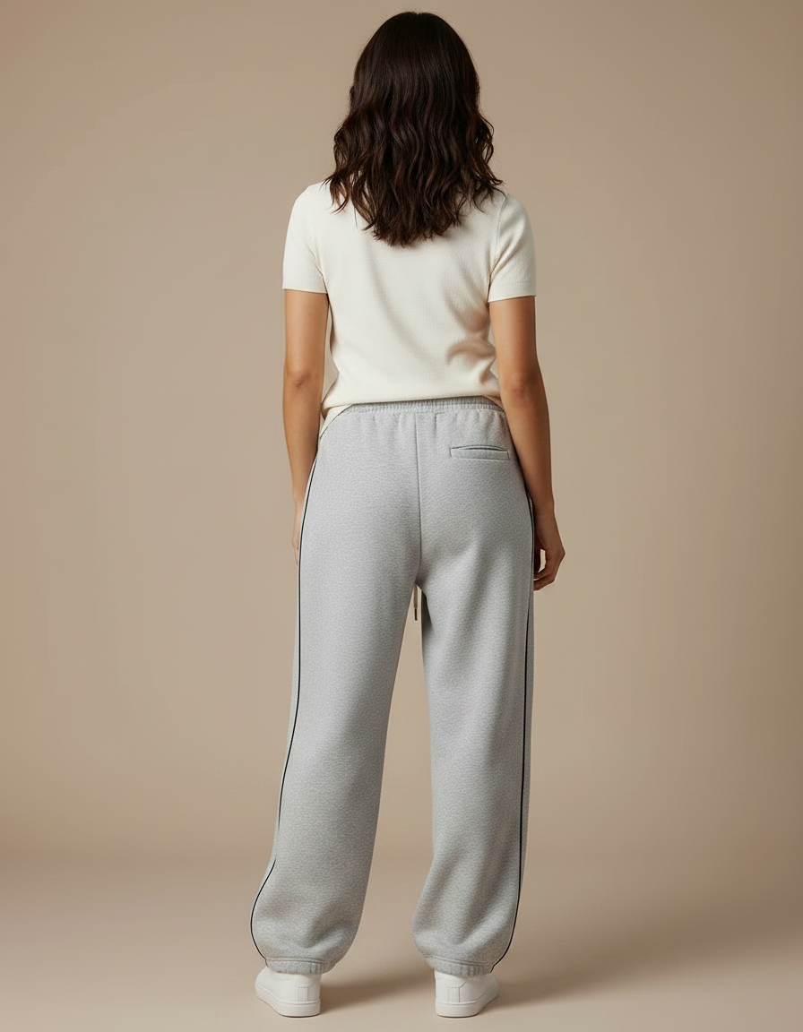 Pantalon Gris Ample Rayé Molletonné Décontracté Femme - vue 2