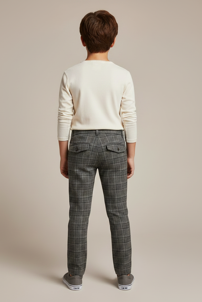 Pantalon Gris Plaid Garçon Coton Décontracté - Tweed - vue 2