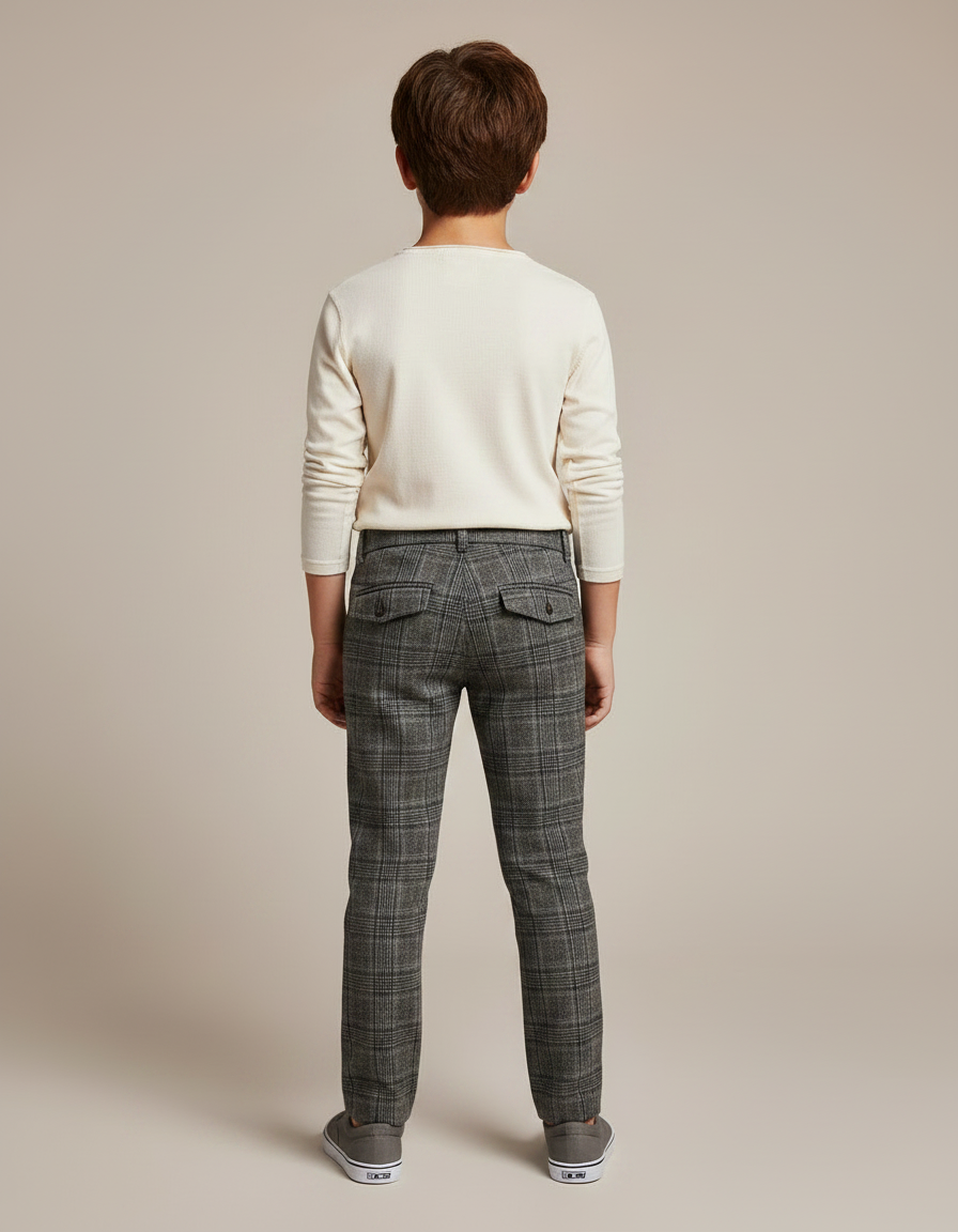 Pantalon Gris Plaid Garçon Coton Décontracté - Tweed - vue 2