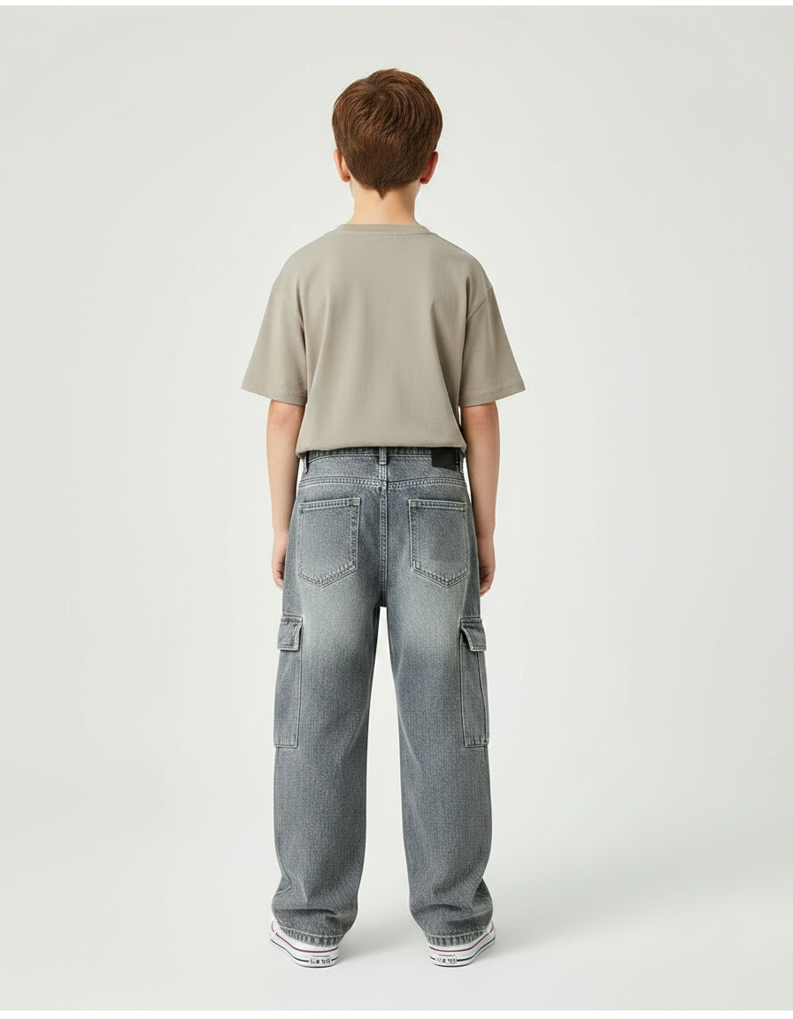 Pantalon Gris Cargo Ample Denim Garçon - Jean - vue 2