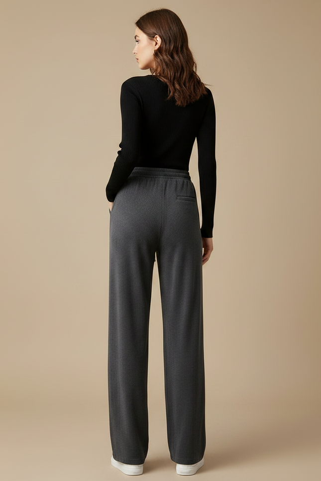 Pantalon Gris Ample Côtelé Décontracté Confortable - Cordé - vue 2