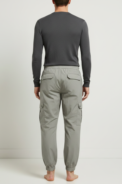 Pantalon Gris Cargo Homme Cordon Zippé Sport Jogging - Polyester - vue 2