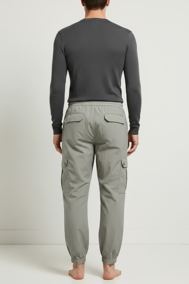 Pantalon Gris Cargo Homme Cordon Zippé Sport Jogging - Polyester - vue 2
