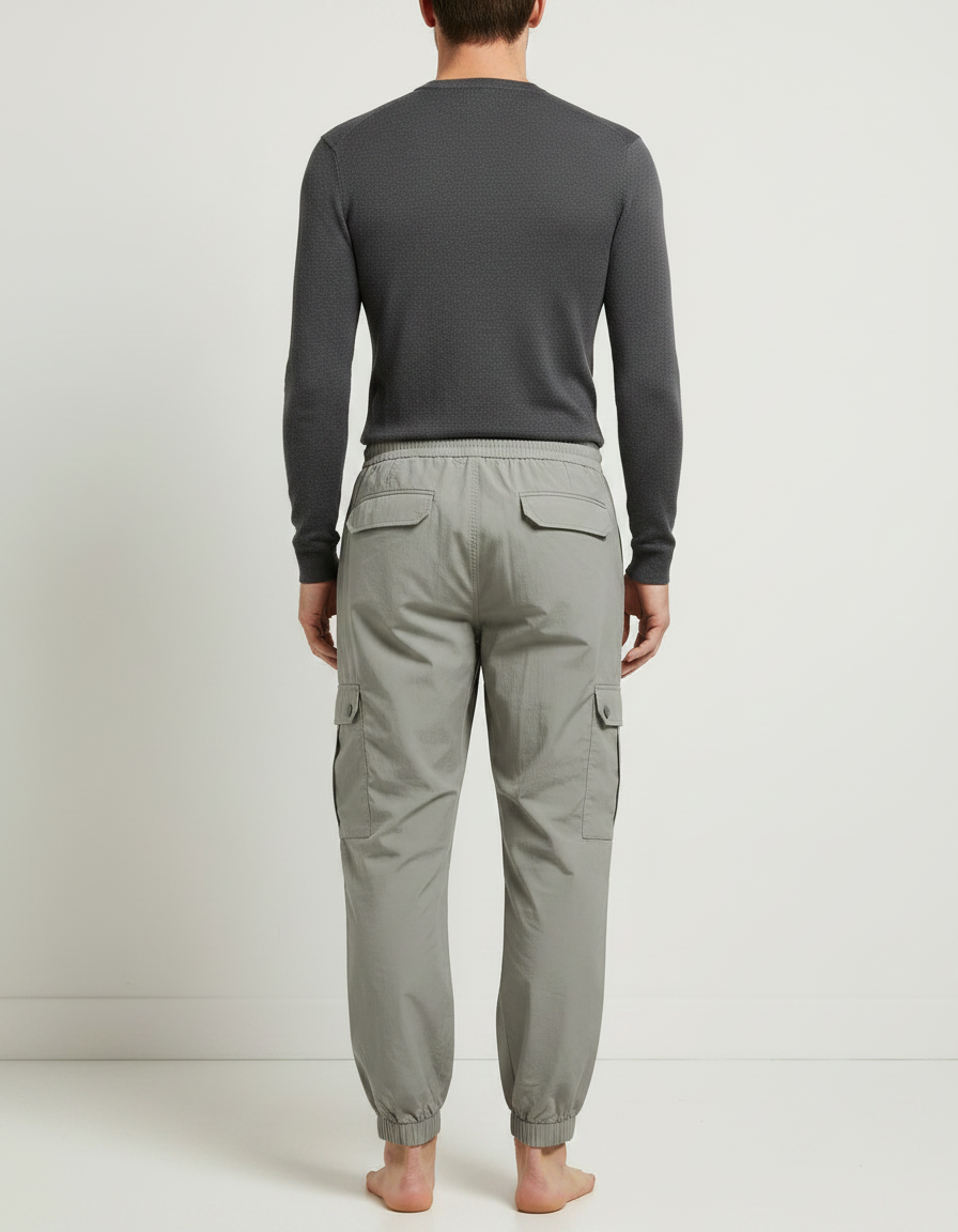 Pantalon Gris Cargo Homme Cordon Zippé Sport Jogging - Polyester - vue 2