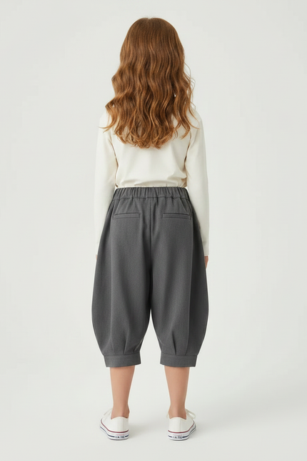 Pantalon Gris Enfant Plissé Ample Décontracté - Polyester - vue 2