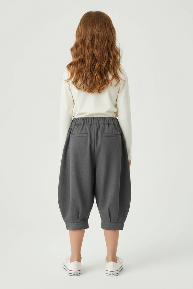 Pantalon Gris Enfant Plissé Ample Décontracté - Polyester - vue 2