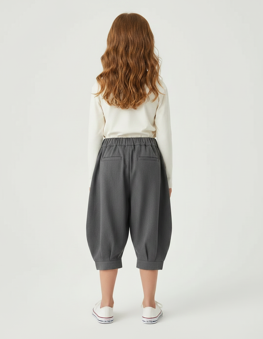 Pantalon Gris Enfant Plissé Ample Décontracté - Polyester - vue 2
