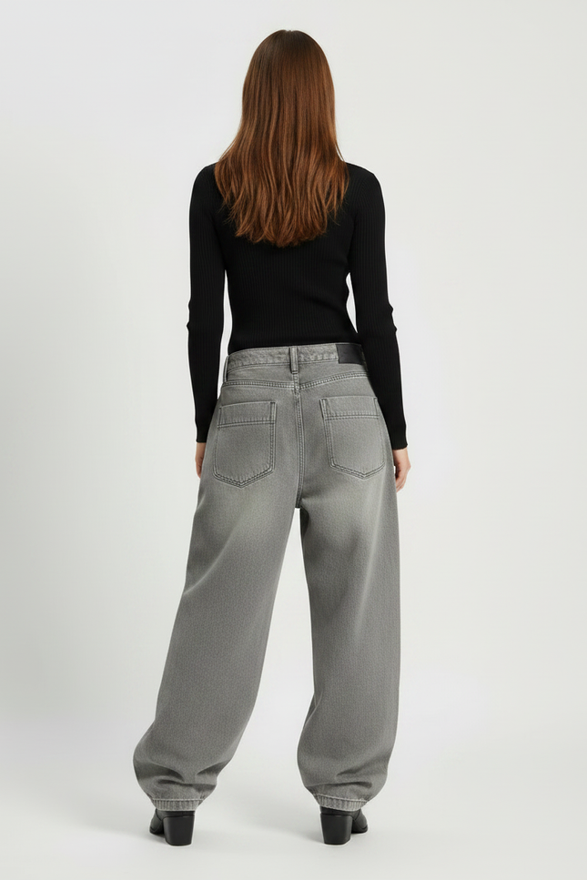 Pantalon Gris Cargo Ample Décontracté Brodé Femme - Jean - vue 2