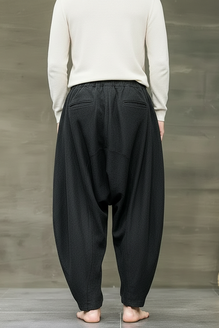 Pantalon Gris Harem Ample Confortable Décontracté Cordon - Lin - vue 2