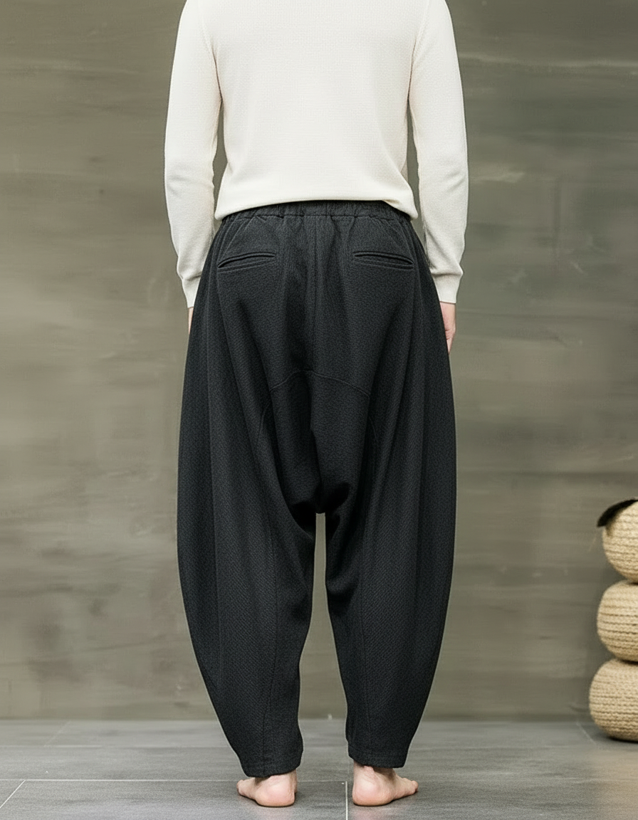 Pantalon Gris Harem Ample Confortable Décontracté Cordon - Lin - vue 2