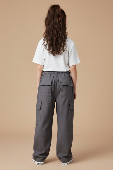 Pantalon Gris Cargo Ample Enfant Fille Décontracté - Toile - vue 2