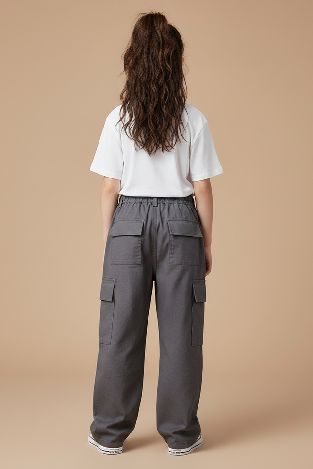 Pantalon Gris Cargo Ample Enfant Fille Décontracté - Toile - vue 2