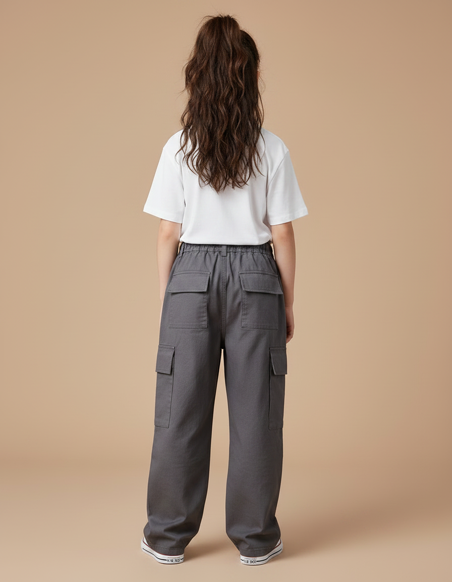 Pantalon Gris Cargo Ample Enfant Fille Décontracté - Toile - vue 2