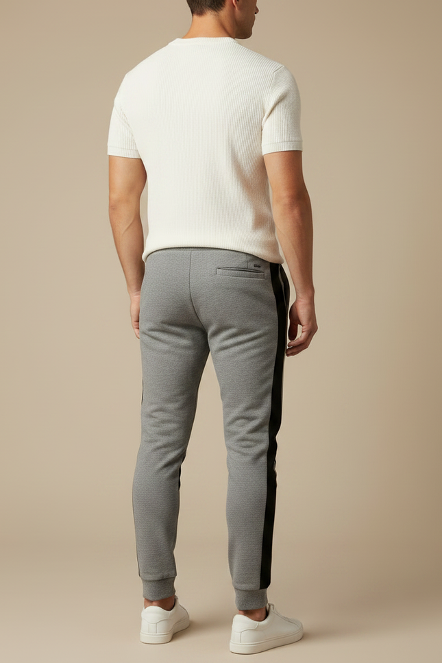 Pantalon Gris Jogging Sportif Slim Bandes Noires - Molleton - vue 2