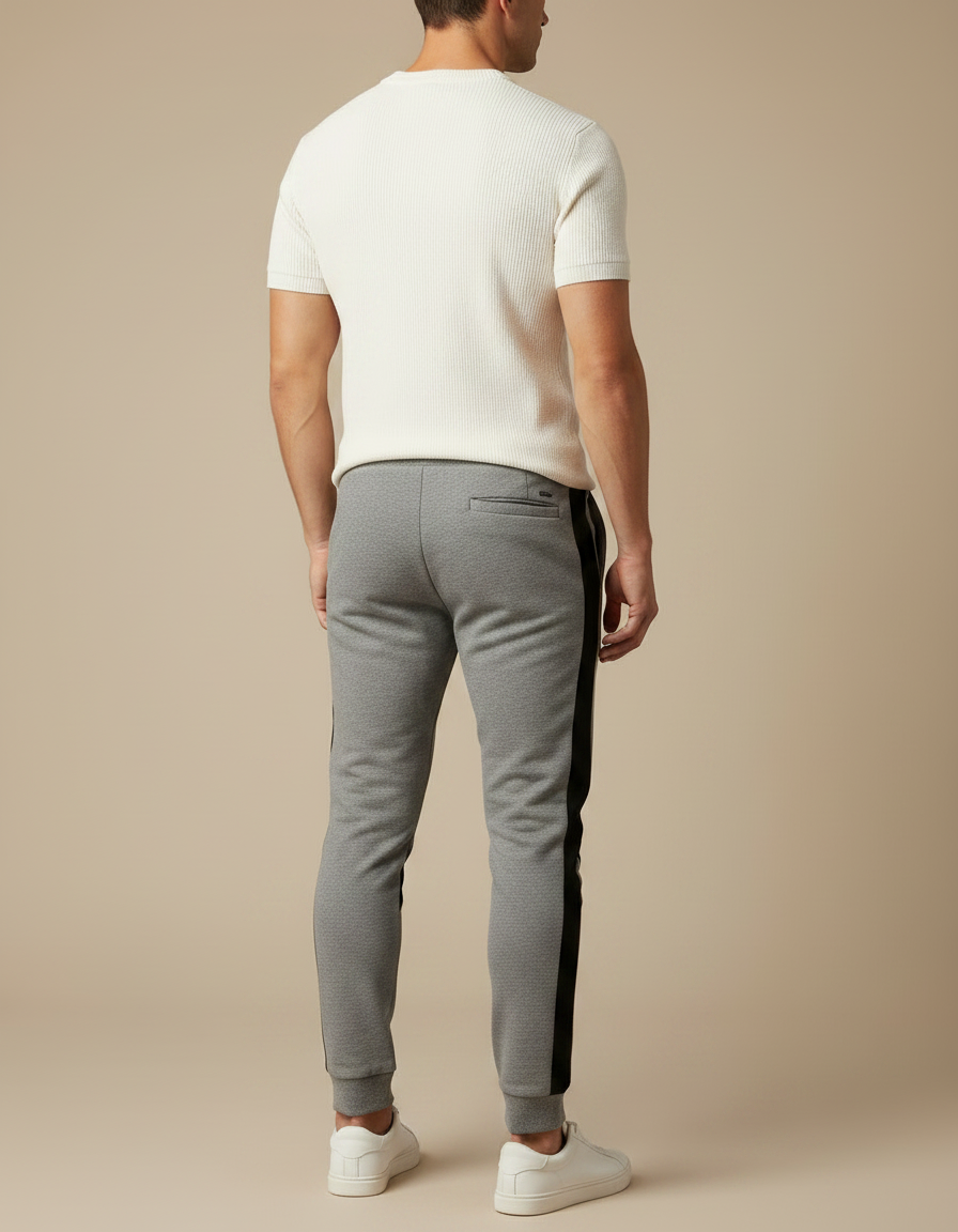 Pantalon Gris Jogging Sportif Slim Bandes Noires - Molleton - vue 2