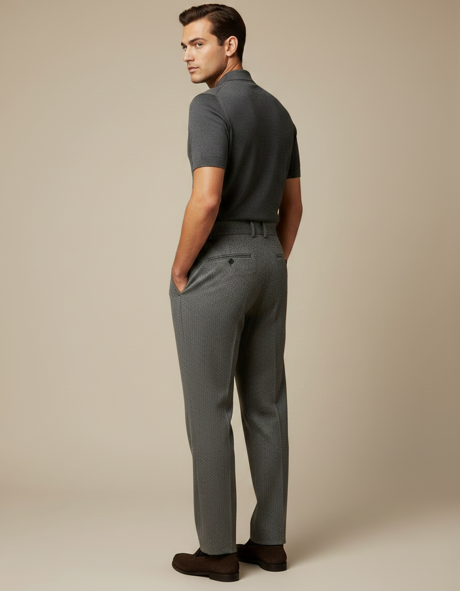 Pantalon Gris Laine Plissé Élégant Décontracté Homme - vue 2