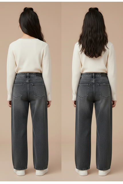 Pantalon Gris Ample Denim Fille Chaud Hiver - Jean - vue 2