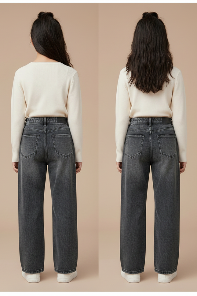 Pantalon Gris Ample Denim Fille Chaud Hiver - Jean - vue 2