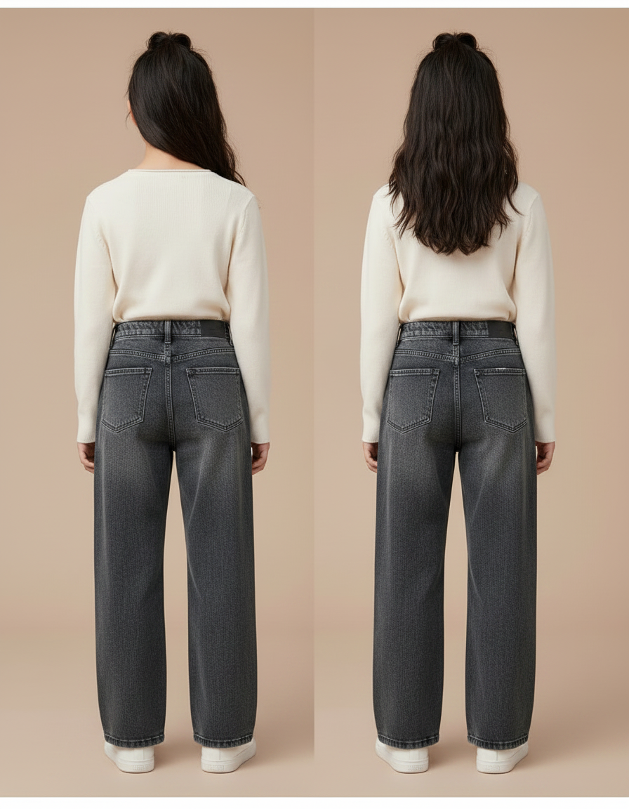Pantalon Gris Ample Denim Fille Chaud Hiver - Jean - vue 2