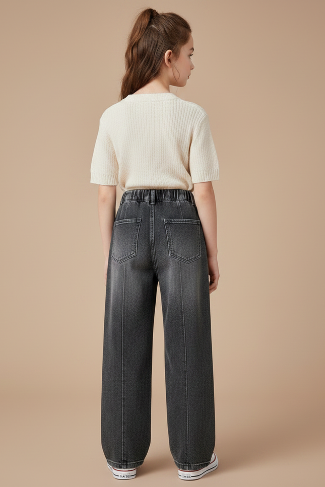 Pantalon Gris Denim Ample Large Décontracté Fille - Jean - vue 2