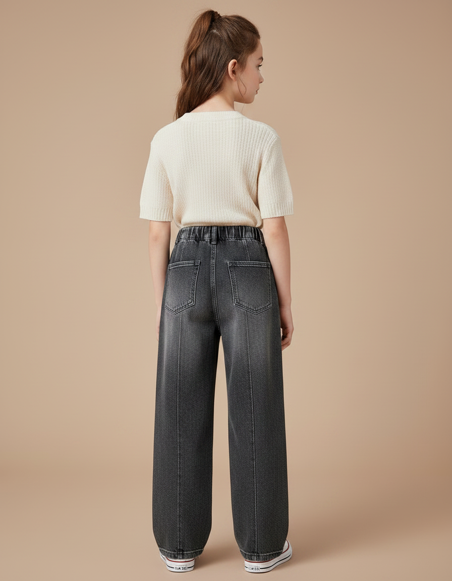 Pantalon Gris Denim Ample Large Décontracté Fille - Jean - vue 2