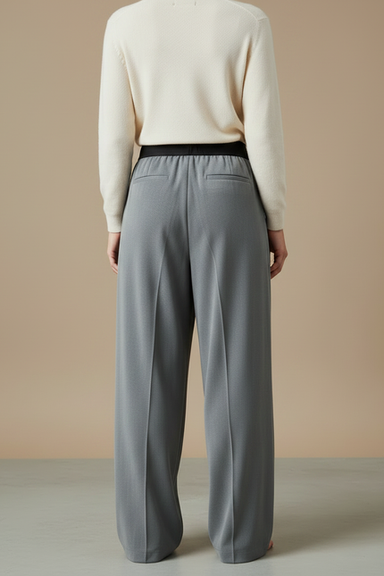 Pantalon Gris Ample Plissé Taille Haute Fluide Décontracté - Viscose - vue 2