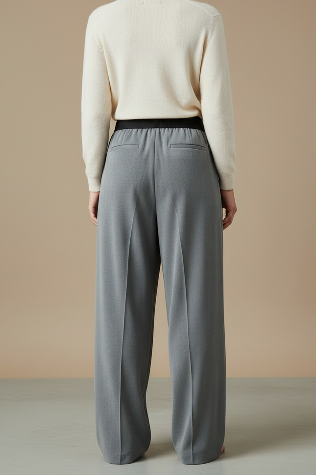 Pantalon Gris Ample Plissé Taille Haute Fluide Décontracté - Viscose - vue 2
