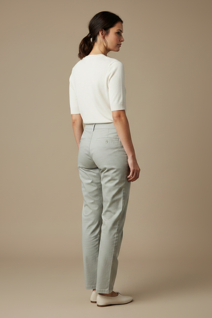 Pantalon Gris Femme Coton Droit Décontracté Simple - Vert Gabardine - vue 2