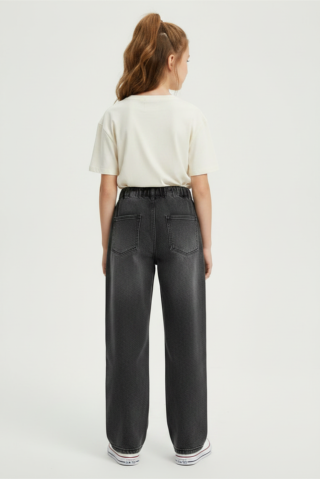 Pantalon Gris Denim Large Taille Haute Fille - Jean - vue 2