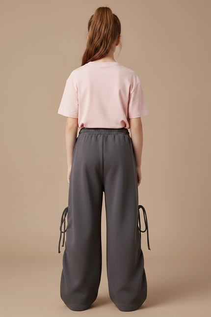 Pantalon Gris Molletonné Ample Lacets Enfant - vue 2